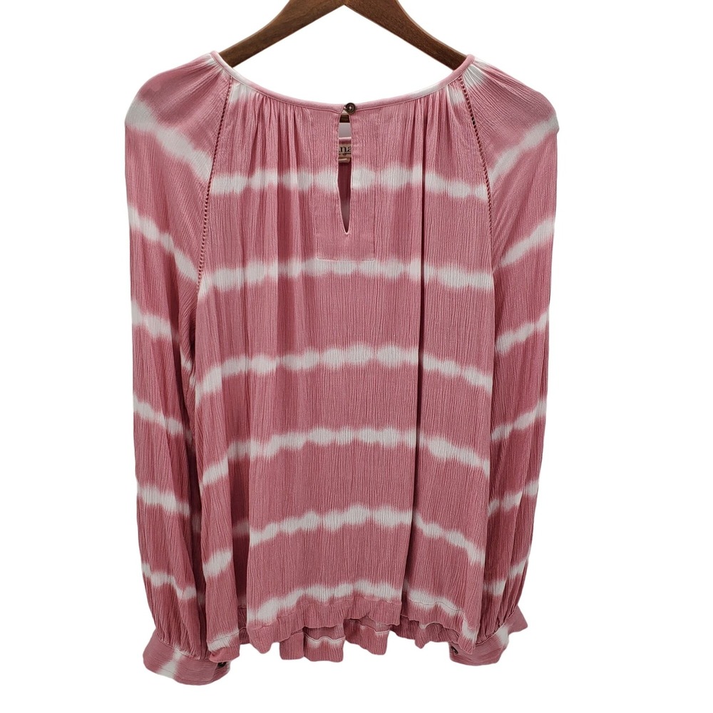 Pink Tie Dye Long Sleeve Blouse Lightweight Boho Peasant Top Casual Womens L